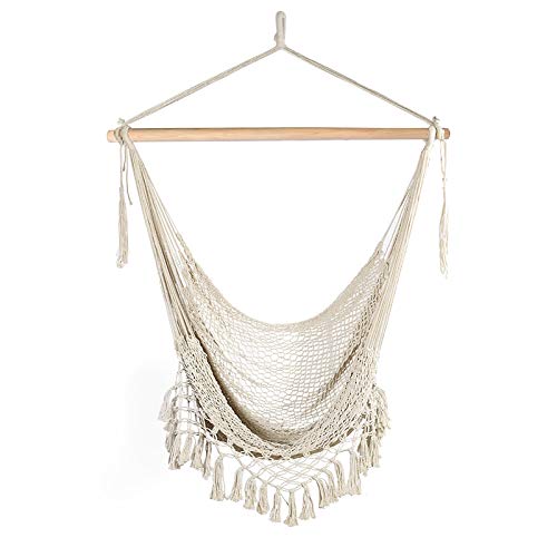 Silla Colgante supergrande de Tejido de Cuerda de algodón Hilado Suave, Barra separadora de Madera Dura Silla Ancha de Encaje giratoria para el Aire Libre. Chihee