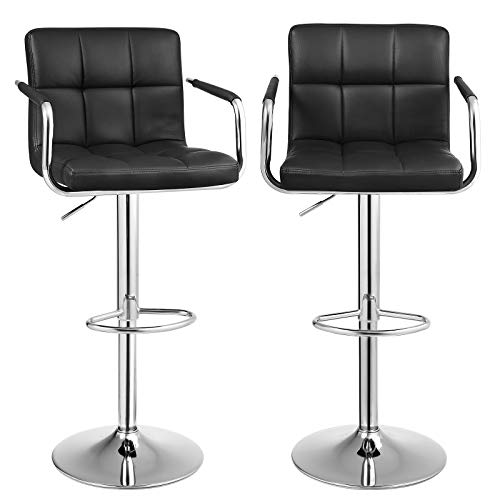 2 Taburetes altos con respaldo Regulables en Altura Giratorios Cromados, de Cuero sintético Negro, 38 x 44,5 x (95-115) cm. Vista general. LJB93B Songmics
