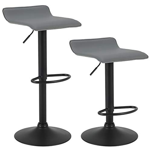Pack 2X Taburetes altos de cocina de Acero Cromado Piel Sintética Gris. Vista general. WOLTU