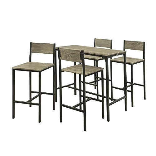 Mesa Alta de Bar y 4 Taburetes con Respaldos Estilo Industrial, ES (Madera). Vista general. OGT14-N. SoBuy