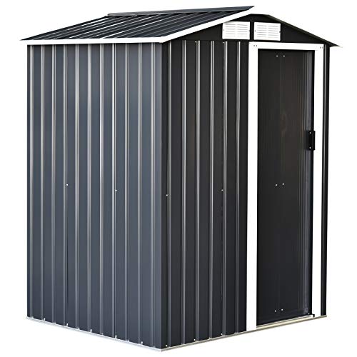Caseta de Jardín Metálica Cobertizo para Almacenaje de Herramientas Techo Inclinado 4 Ventilaciones 150x130x186cm Gris y Blanco. Vista general. Outsunny | maxjardin
