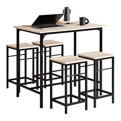 Mesa Alta de Bar y 4 Taburetes Estilo Industrial OGT11-N,ES. SoBuy