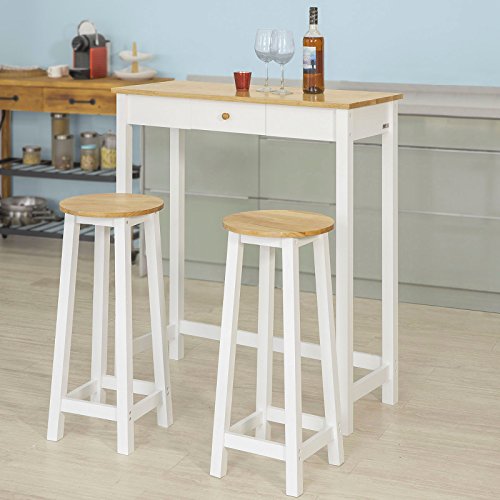 Ambiente de cocina con el Set de 1 Mesa Alta de Bar y 2 taburetes para Comedor o cocina FWT50-WN ES. SoBuy