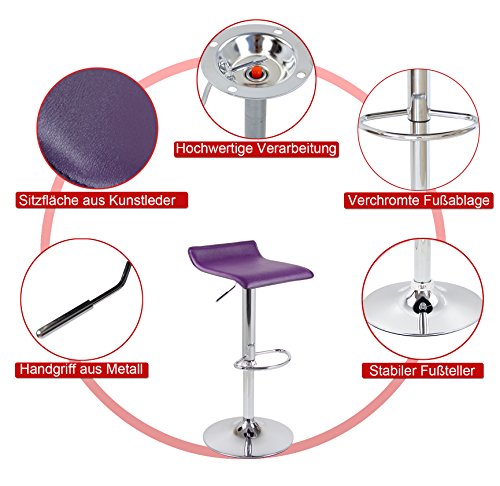 Características del Taburete alto de Bar y cocina Regulable en Altura asiento Acolchado tapizado de Cuero Artificial Blanco y estructura de Acero Cromado. BH11ws-1. Woltu