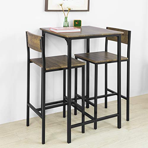 Ambiente con el conjunto de la Mesa Alta de Bar + 2 Taburetes Juego de Barra de bar o cocina ES (OGT27-N). SoBuy