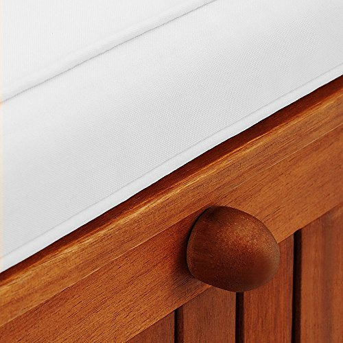 Banco de Exterior de Madera de Acacia con Almacenaje 120x62x82cm. Detalle de tirador de trampilla. Casaria