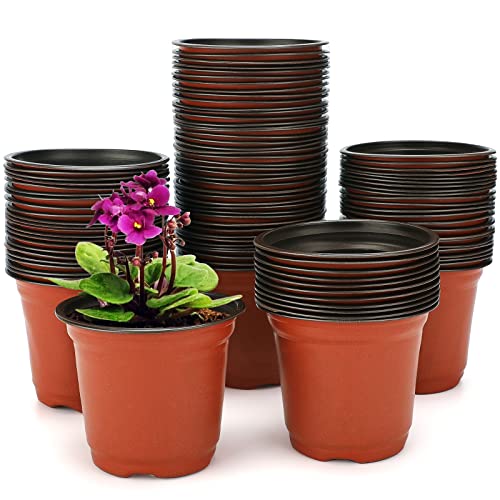 Macetas de plástico de 100 para Plantas, Flores y para Sembrar, 10 cm de Diámetro, Jardinería