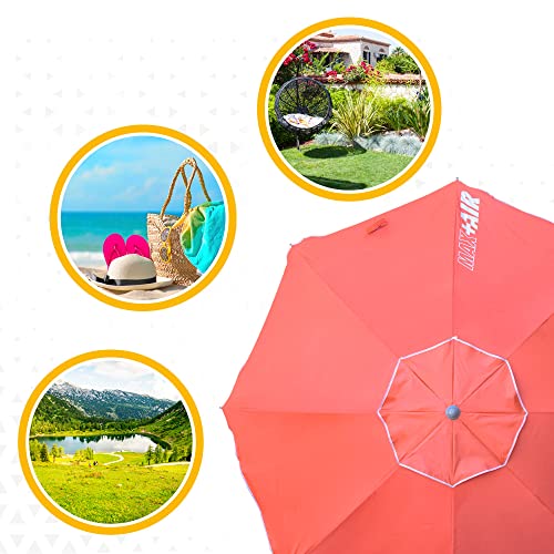 Disfruta en el jardín, la playa o la montaña con la Sombrilla de playa Grande Antiviento Ultrarresistente, Mástil inclinable, Incluye bolsa de almacenamiento con asa de transporte, Sombrilla playa grande color coral. 62245 - AKTIVE