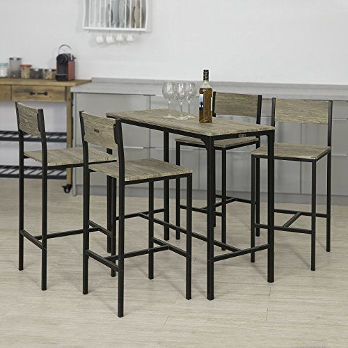 Mesa Alta de Bar y 4 Taburetes con Respaldos Estilo Industrial,ES (Madera). Vista en ambiente. OGT14-N. SoBuy
