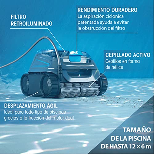 Características del filtro, rendimiento, cepillado, desplazamiento y area de piscina para el Robot limpiafondos para piscina Zodiac. CNX 30 iQ.