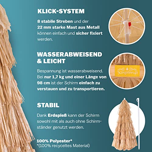 Características de la Sombrilla de Playa Hawaiana Ø 160cm Inclinable de Rafia o paja Color Natural. Kingsleeve