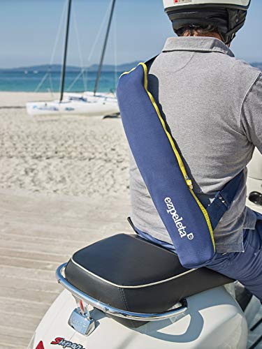 Transporte en funda de la Sombrilla Parasol de aluminio ligero y plegable para terraza o playa de 155cm con Protección solar UPF 50+. Estampado a rayas. Incluye con funda de transporte. Color rodeno Hecho en España por EZPELETA
