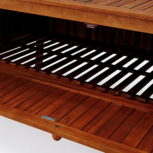 Banco de Exterior de Madera de Acacia con Almacenaje 120x62x82cm. Detalle de trampilla. Casaria