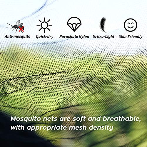 Características de la Hamaca Ultra Ligera para Viaje y Camping con Mosquitera. Soporta 300kg, Nylon de Paracaídas de Secado Rápido Transpirable 2 x Mosquetones Premium,4 x Correas de Nylon Incluidas. NatureFun