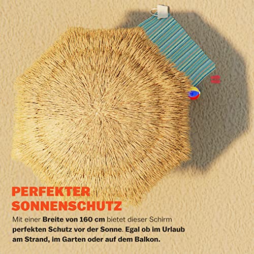 Protección solar perfecta de la Sombrilla de Playa Hawaiana Ø 160cm Inclinable de Rafia o paja Color Natural. Kingsleeve