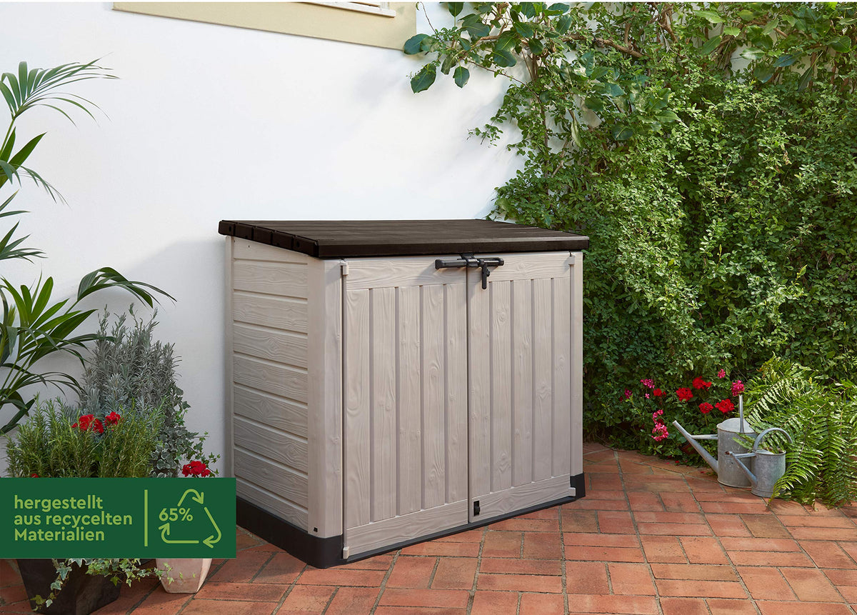 Cobertizo para exterior Keter Sio Max con Capacidad de 1200 litros, Color Beige y Marrón, 145.5 x 125 x 82 cm