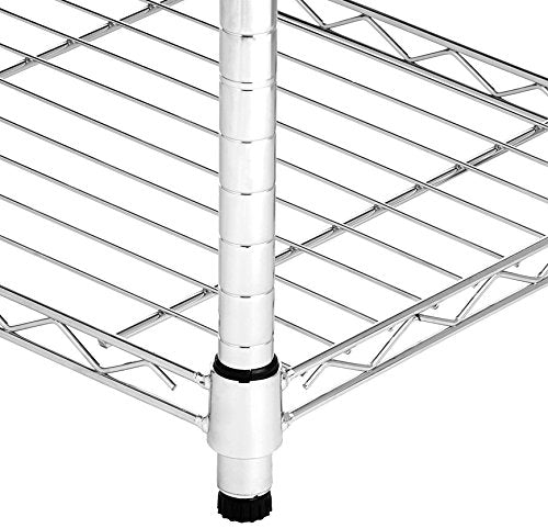 Detalle de pata y bandeja inferior de Estantería metálica con 5 baldas, cromado. Amazon Basics