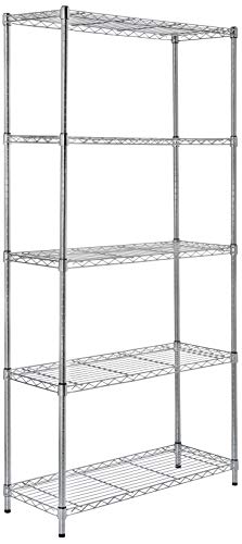 Estantería metálica con 5 baldas, cromada. Amazon Basics