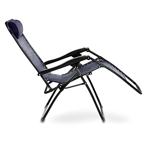 Vista de perfil de la Silla acolchada GRAVEDAD CERO para jardín o balcón, Tumbona Basics muy cómoda Azul. Amazon
