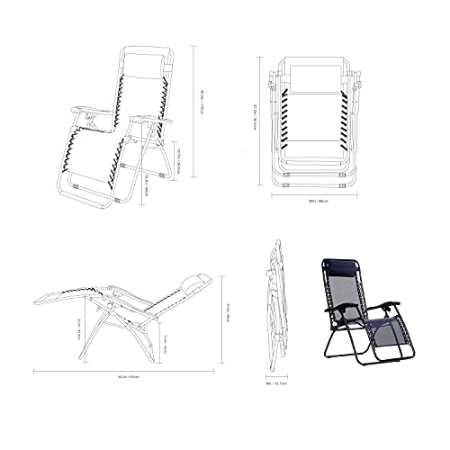 Medidas de la Silla acolchada GRAVEDAD CERO para jardín o balcón, Tumbona Basics muy cómoda Azul. Amazon