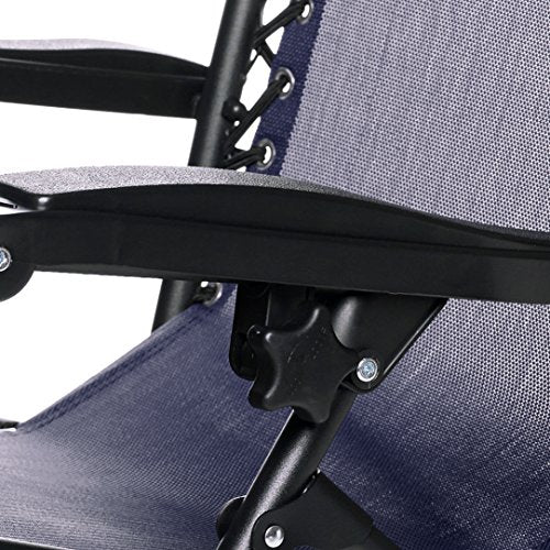 Detalle del reposabrazos de la Silla acolchada GRAVEDAD CERO para jardín o balcón, Tumbona Basics muy cómoda Azul. Amazon