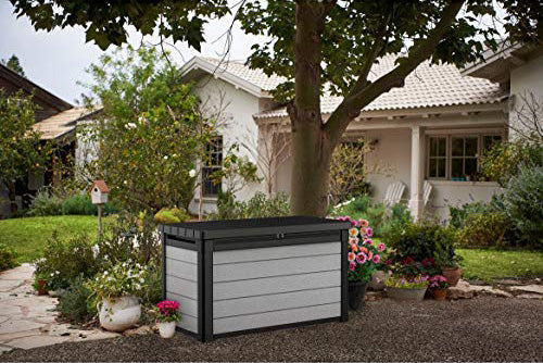 Arcón Exterior Denali 100, 390 litros, gris, 122.9 x 62.1 x 70.6 cm. Keter. Detalle ambiente jardín