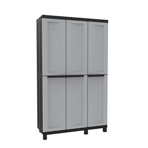 Armario escobero 3 Puertas, 2 Compartimentos Separados, Gris/Negro, 102x39x170 cm. Multifunción Twist Black 102a, TERRY | maxjardin