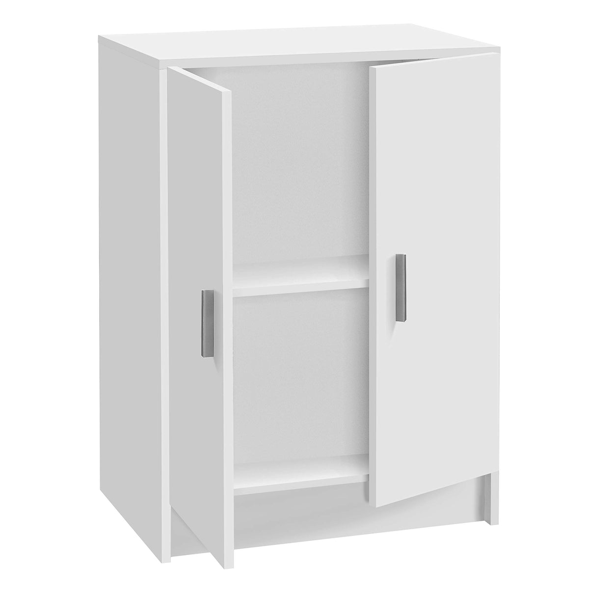 Armario bajo Habitdesign blanco con 1 puerta abierta y vacío sobre fondo blanco