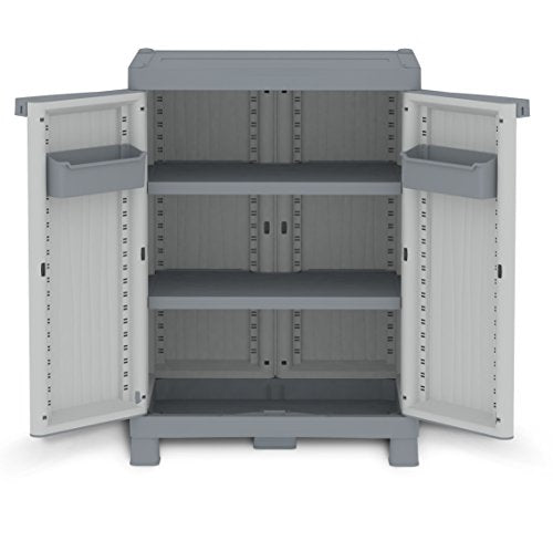 Armario 2 Puertas TERRY Base 700 UW 2 Estantes y 2 Cubetas, Gris, Puertas abiertas 43,8x97,6x70 cm | maxjardin