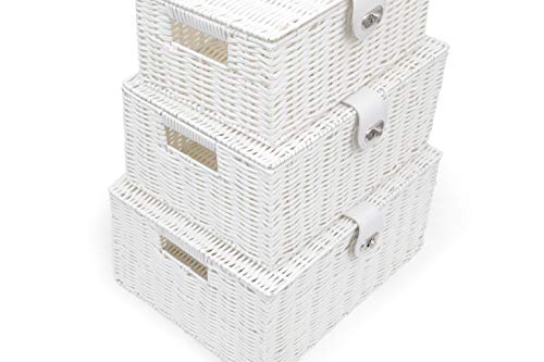 Vista del Juego de 3 Cestas de almacenaje de Resina con Tapa y candado, Blanco, Grande, median y pequeña. Large, Medium, Small. Cajas ARPAN