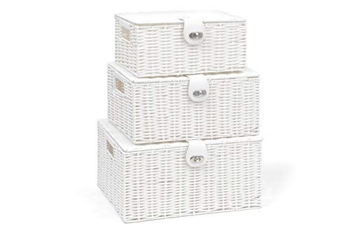Juego de 3 Cestas de almacenaje de Resina con Tapa y candado, Blanco, Grande, median y pequeña. Large, Medium, Small. Cajas ARPAN