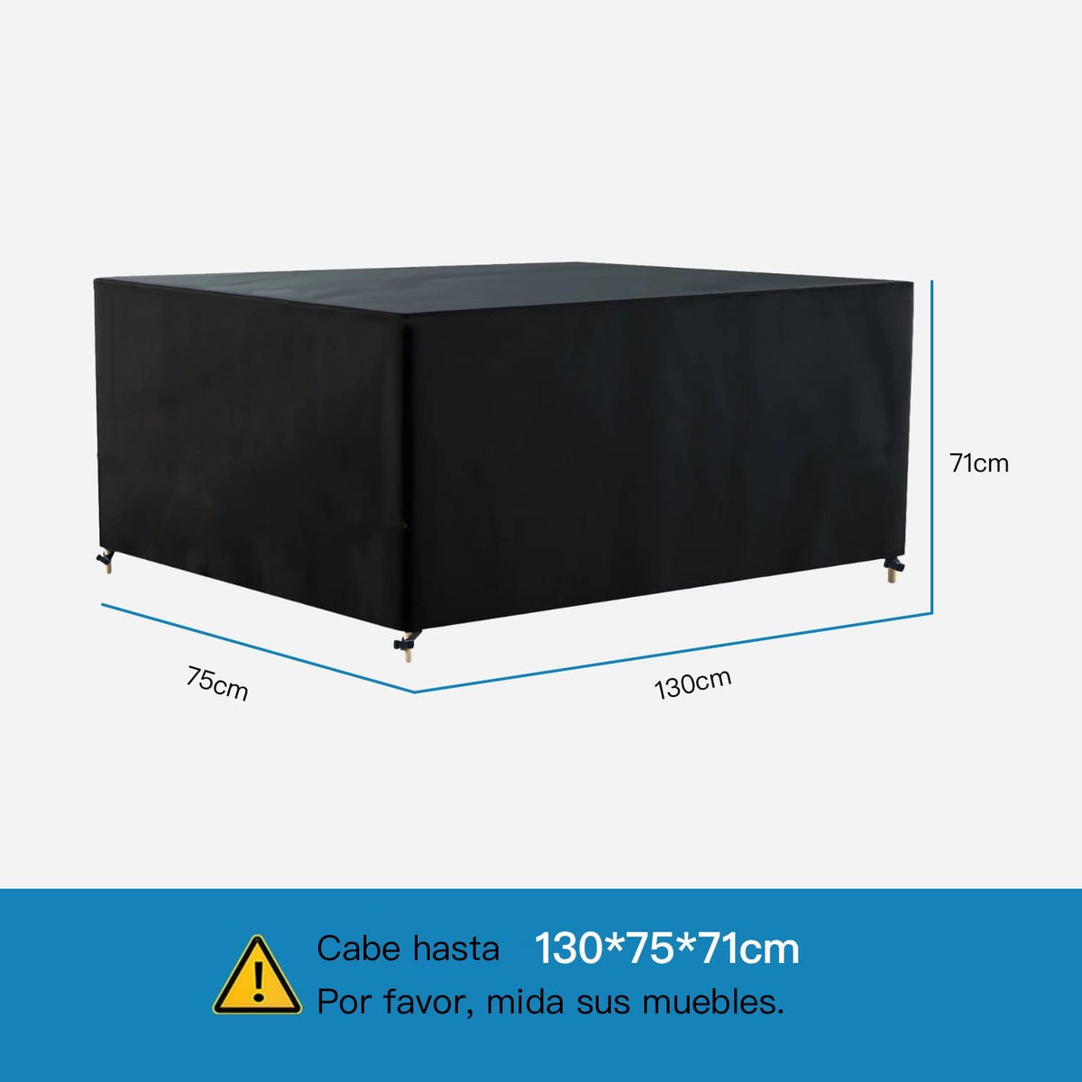 Medidas de la Funda impermeable para Mesa Exterior para Patio o Terraza de tejido Oxford Resistente Ø130X75x71cm. AWNIC