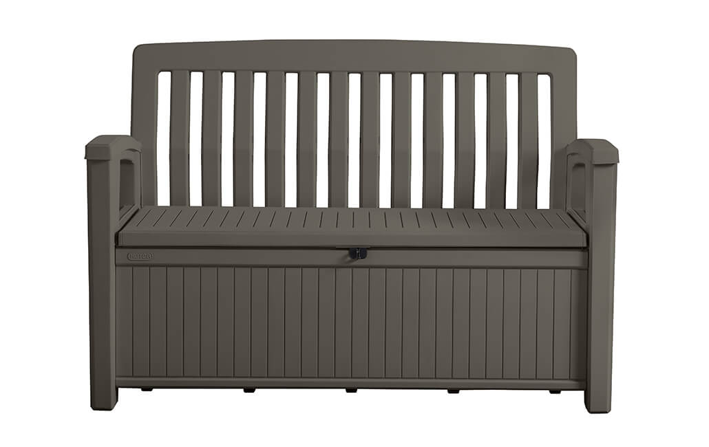 Banco con almacenamiento para exterior Patio Bench. 227 litros, marrón Espresso Baúl, 63.5 x 132.7 x 89.5 cm. Keter