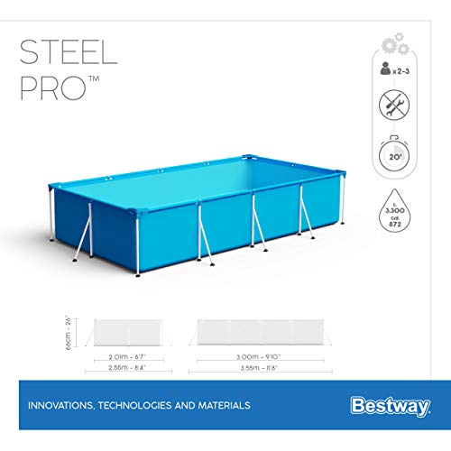Piscina Desmontable Tubular, Azul de 3.500 litros. Medidas: 300x201x66 cm. Bestway Steel ProPool Media - detalle - caracteristicas 3