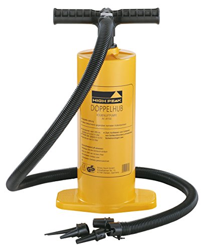 Bomba manual para inflar juguetes inflables grandes. Color amarillo. 2 x 2000 CCM. High Peak 49702