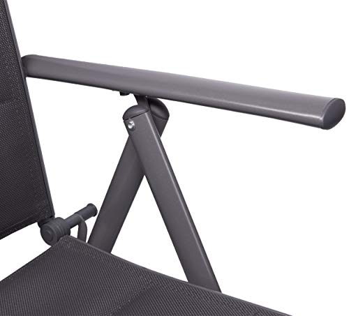 Detalle de reposabrazos de Juego x2 Sillas Jardín Riva con Respaldo Alto Regulable Plegable en 7 Posiciones Resistentes a la Intemperie Gris Plateado. BRUBAKER