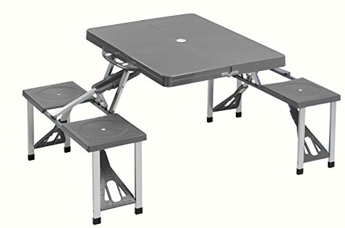 Mesa con 4 asientos plegable de aluminio en maleta para acampada, color gris. Cao