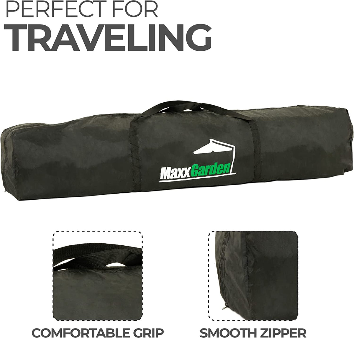 Carpa plegable 3x3 m, para playa y jardín con estructura metálica. Protección UV 50+, Impermeable. Bolsa de Transporte. Bolsa de transporte con características. MaxxGarden
