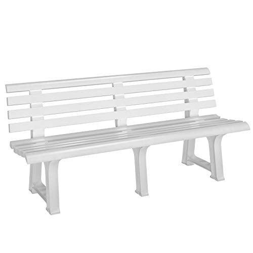 Banco de jardín Blanco Resiste la Intemperie. 3 Personas 145x49x74 cm de plástico Duradero con Respaldo. Casaria
