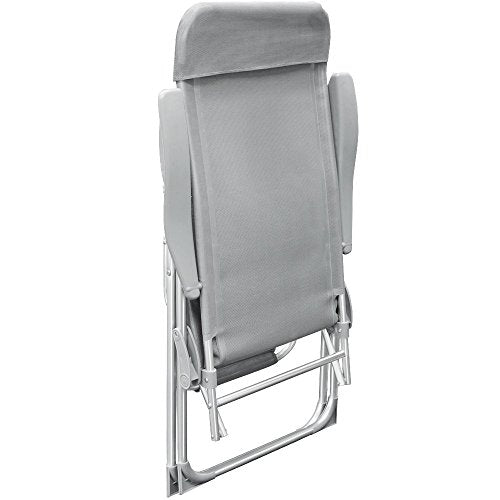 Vista plegada de la silla del Set de 4 sillas de jardín. Aluminio Gris 60x109 cm Plegables Resistentes. Respaldo Ajustable 5 Niveles. Casaria