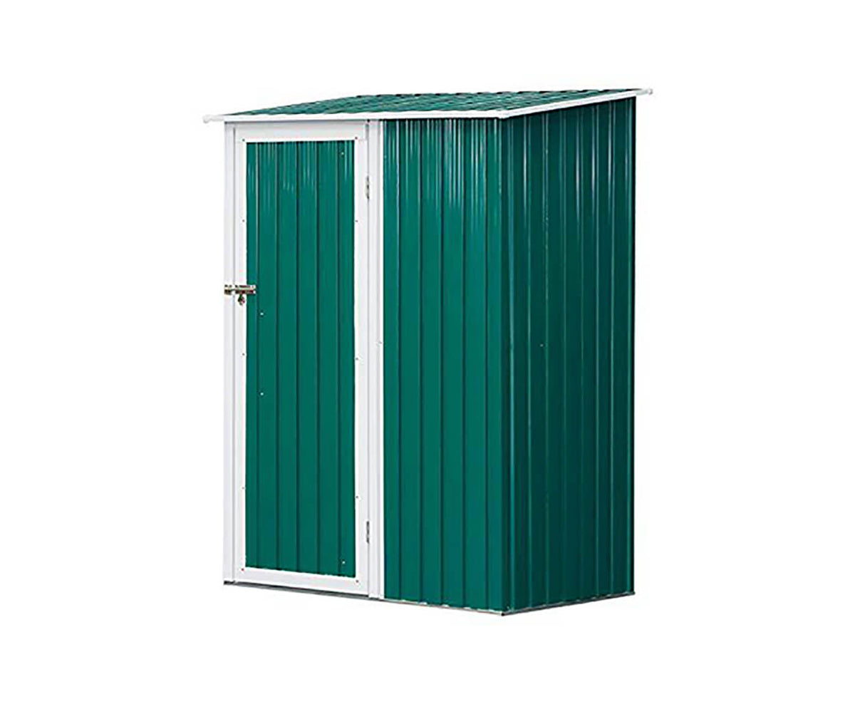 Vista general del Cobertizo de Acero Tipo Caseta de Jardín Terrazas Galvanizado Almacén para Herramientas Jardinería con Techo y Una Puerta 143x89x186cm. Outsunny | maxjardin
