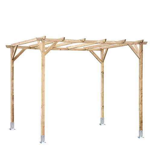 Vista general de la Pérgola de madera en KIT de 3x2,5 metros Postes 7 X 7. Hecho en España. Catral Garden | maxjardin