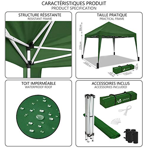 Cenador 3x3m Plegable, POPUP fácil de Instalar, Incluye Bolsa de Transporte. Características. VOUNOT