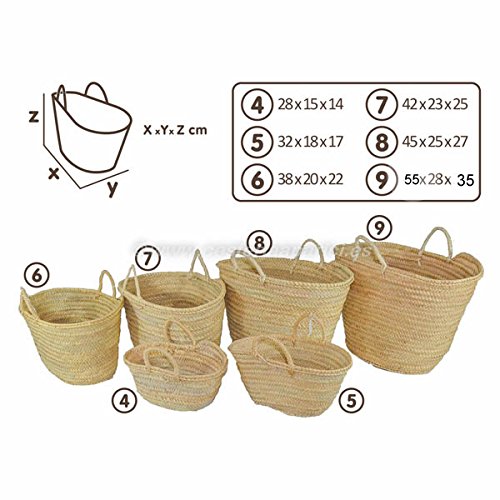 6 Tamaños disponibles del Capazo de Palma Natural Hecho a mano en España con Asas de Pita. Modelos y tamaños disponibles. Cesteria Aparici