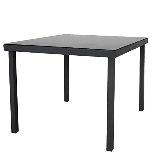 Mesa Korfu de aluminio gris antracita y tablero de cristal, 90 x 90 x 74 cm. Chicreat