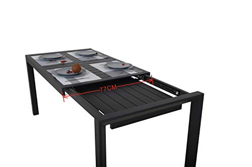 Anchura de Mesa extensible de aluminio para jardín, 127-180 x 77 x 71,5 cm (Gris- Carbón). Chicreat