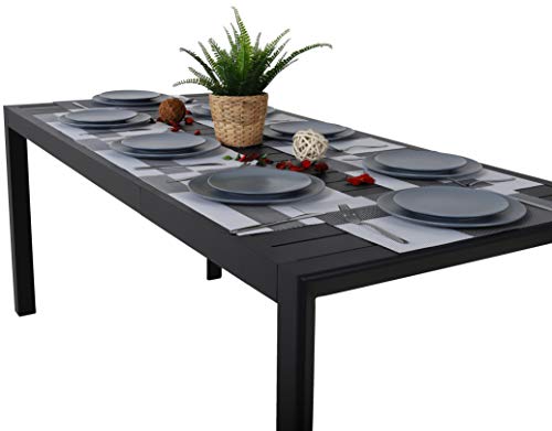 Platos y cubiertos a punto en la Mesa extensible de aluminio para jardín, 127-180 x 77 x 71,5 cm (Gris- Carbón). Chicreat