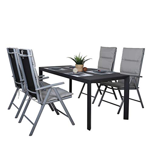 Juego de sillas plegables y platos en Mesa extensible de aluminio para jardín, 127-180 x 77 x 71,5 cm (Gris- Carbón). Chicreat