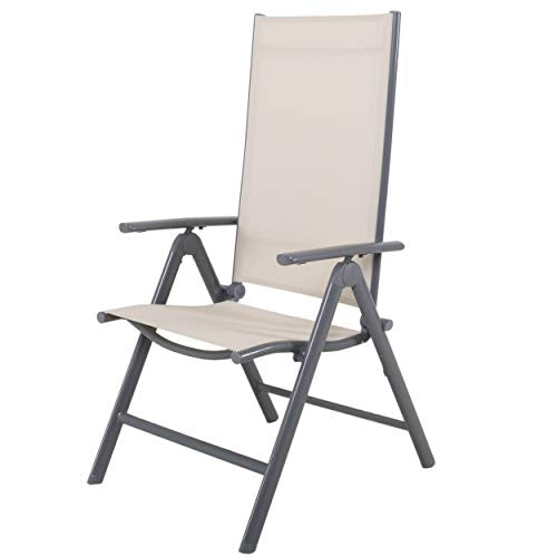Silla plegable de aluminio reclinable en 8 posiciones Korfu, beige o negro. Chicreat