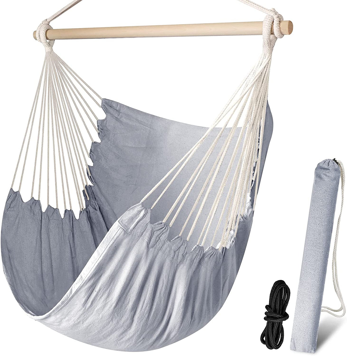 Silla de relajación colgante de Tela de algodón muy Cómoda y gran Durabilidad para Interior o exterior, set de producto con bolsa de transporte y cuerda de Chihee